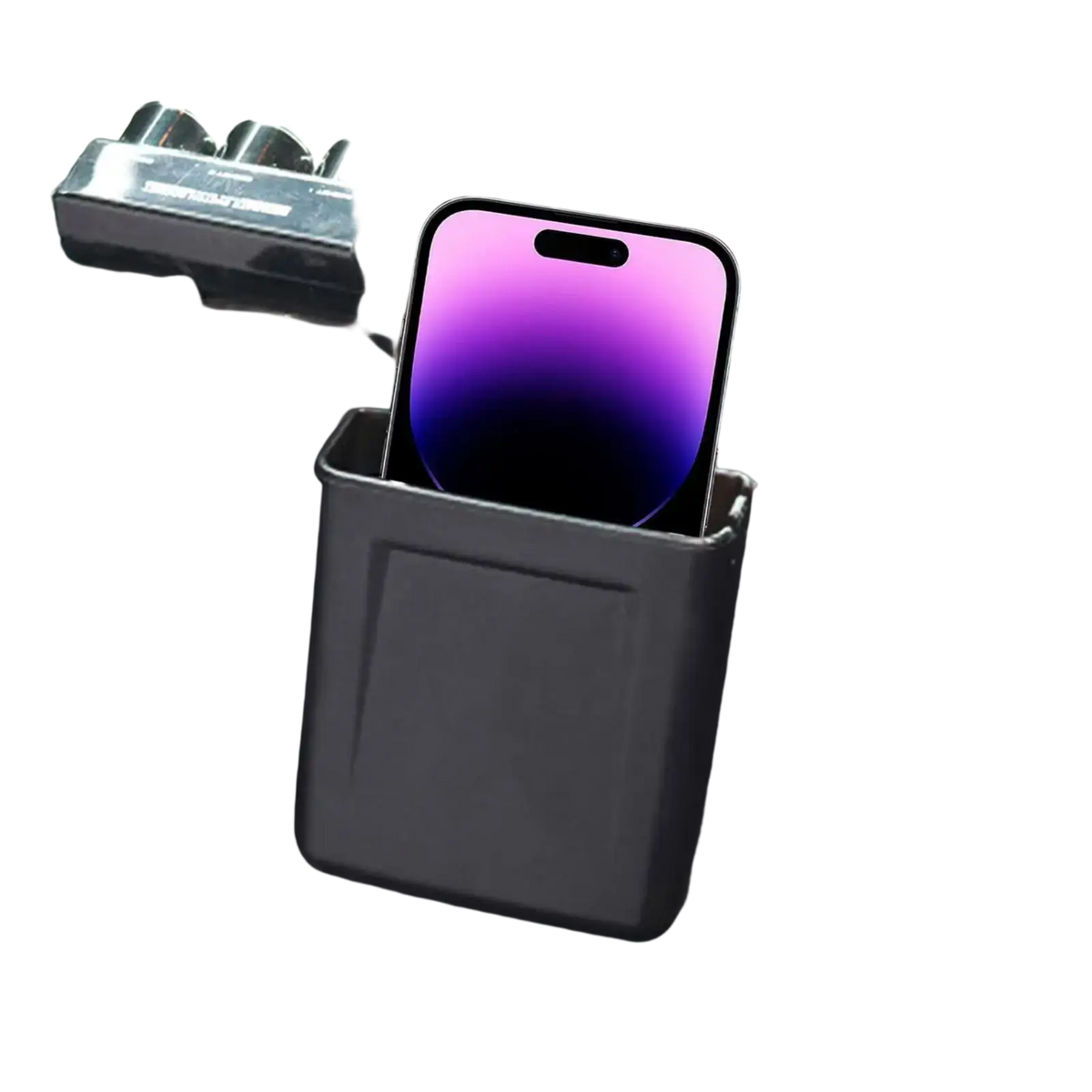 Black rectangular abs car phone holder with sleek minimalist design for dash pocket mount and storage organization