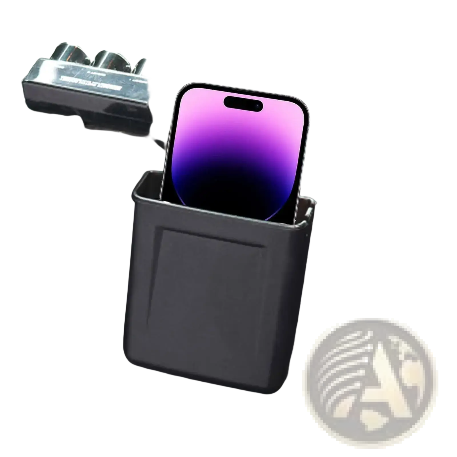 Black rectangular abs car phone holder with sleek minimalist design for dash pocket mount and storage organization