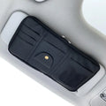 Black faux leather premium leather car sun visor storage organizer with card slots mesh pocket and gold-tone snap button