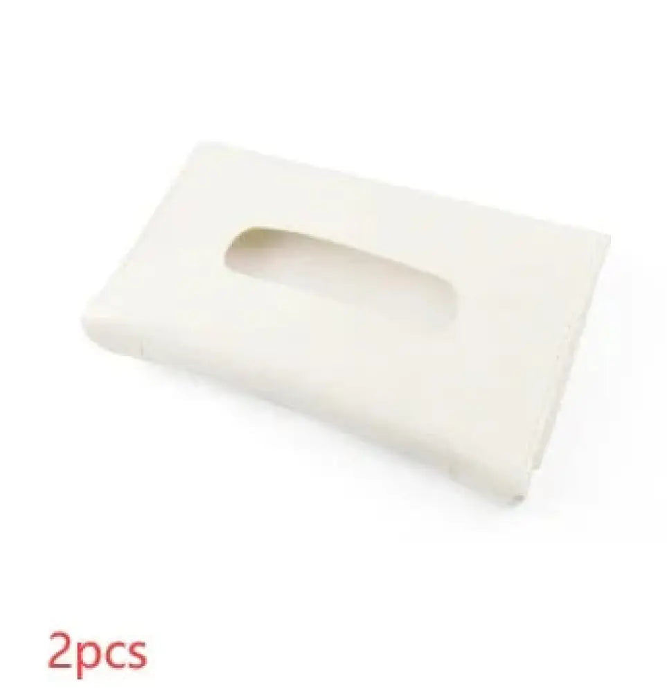 Off-white premium leather car sun visor tissue box holder with smooth textured surface and rounded edges