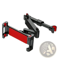 Black and red adjustable car tablet holder headrest mount with sleek articulated design for secure device holding
