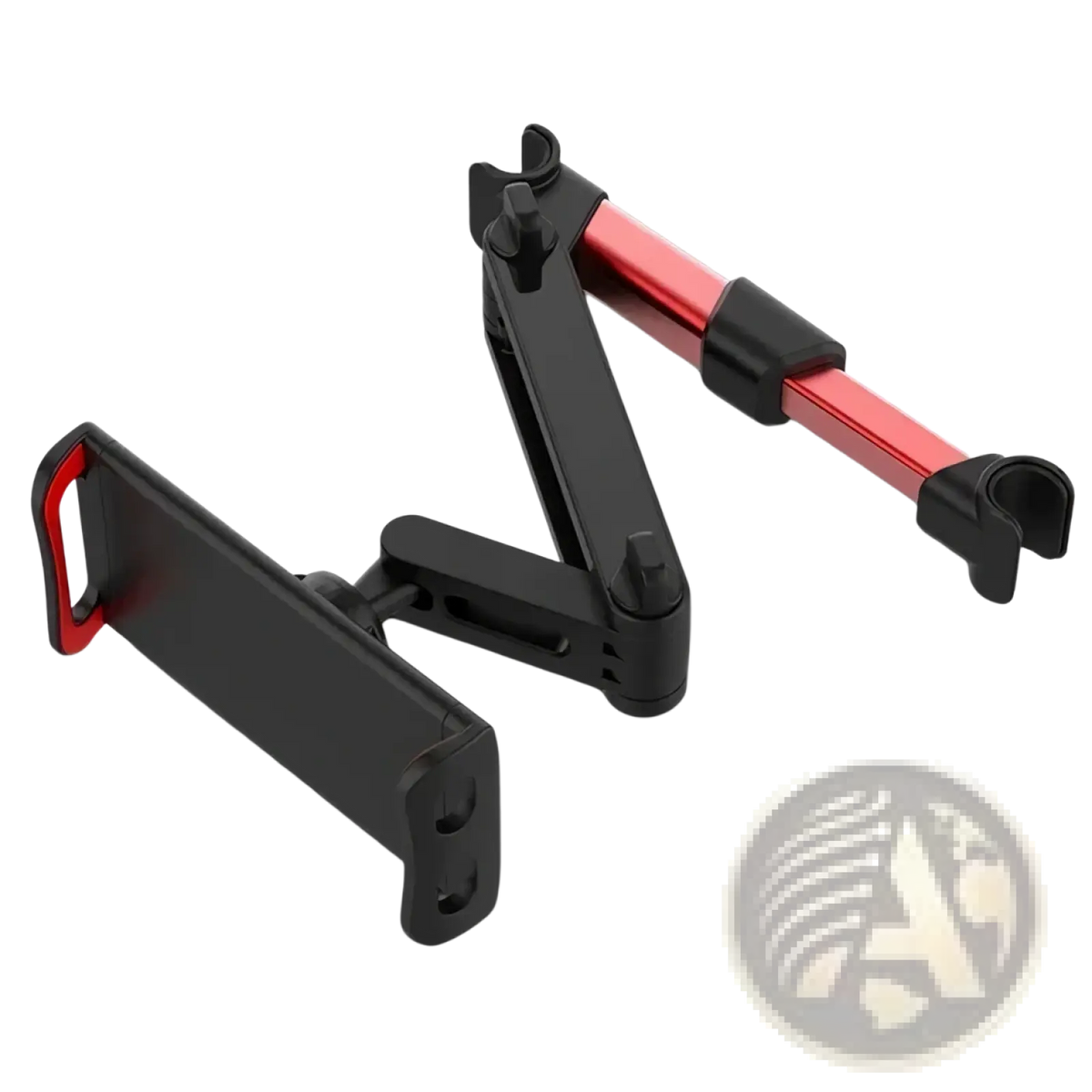 Black and red adjustable car tablet mount with 360 rotating foldable design for headrest installation