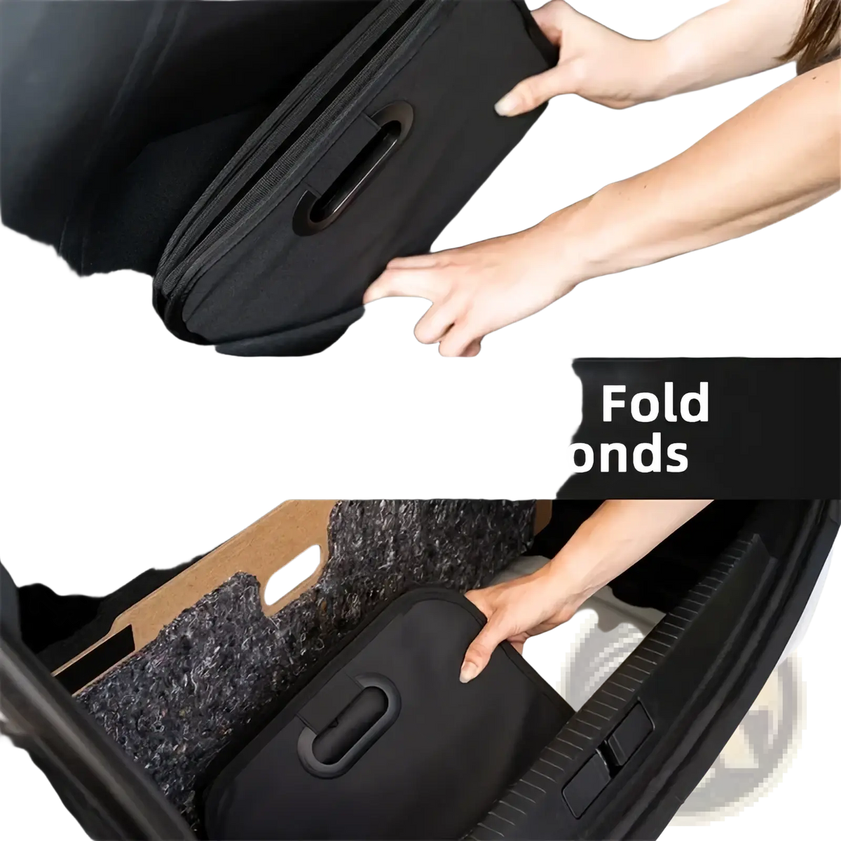 Black foldable suitcase with handle and zipper closure for car trunk organizer collapsible storage bag