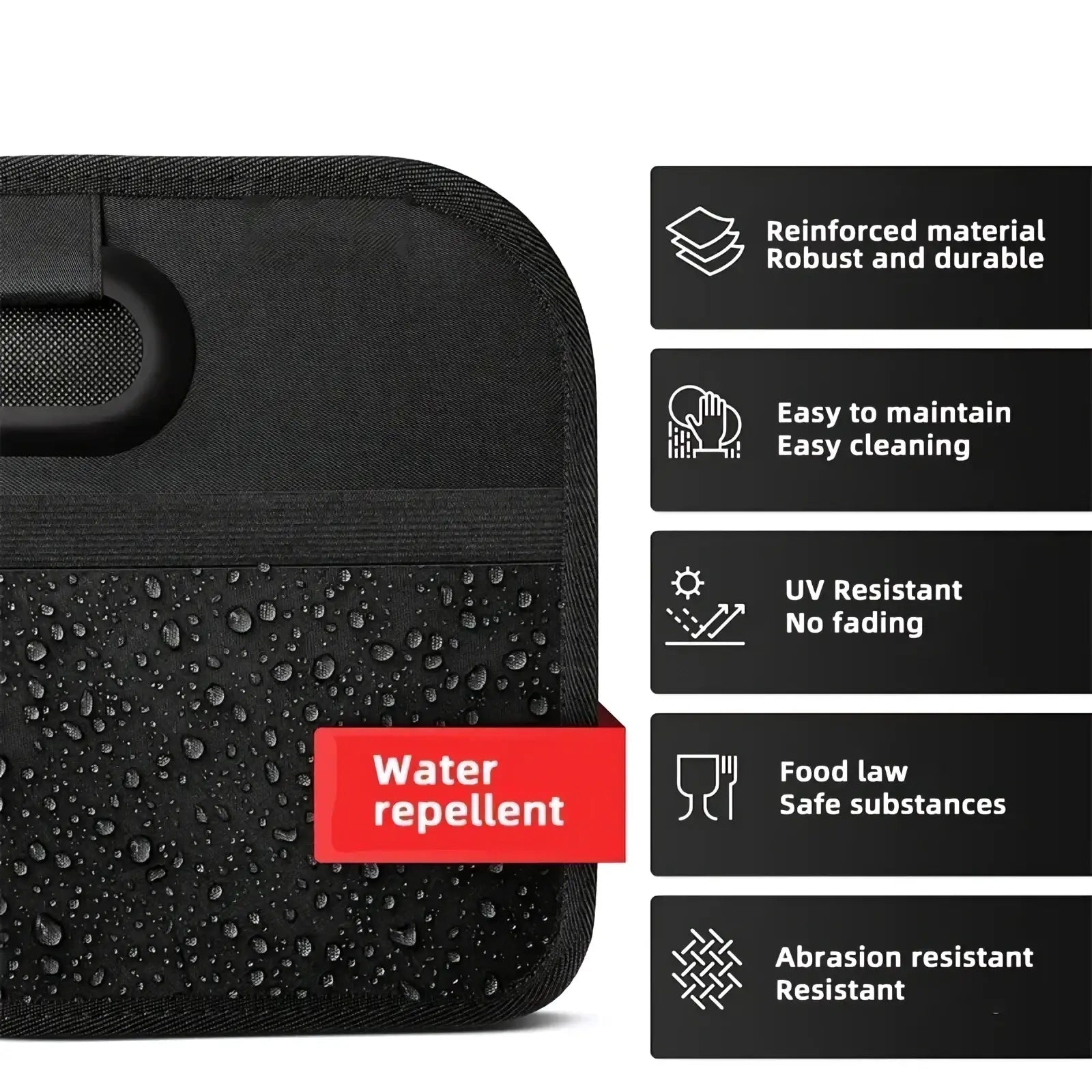 Black water-repellent fabric car trunk organizer collapsible storage bag with reinforced material and textured handle