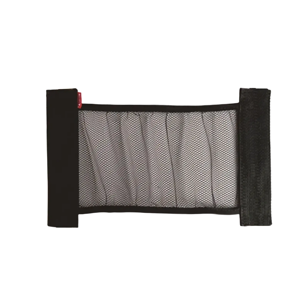 Black mesh car trunk organizer with elastic side panels for flexible storage and organization