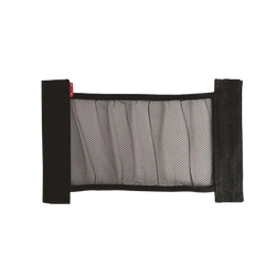 Black mesh car trunk organizer with elastic side panels for flexible storage and organization