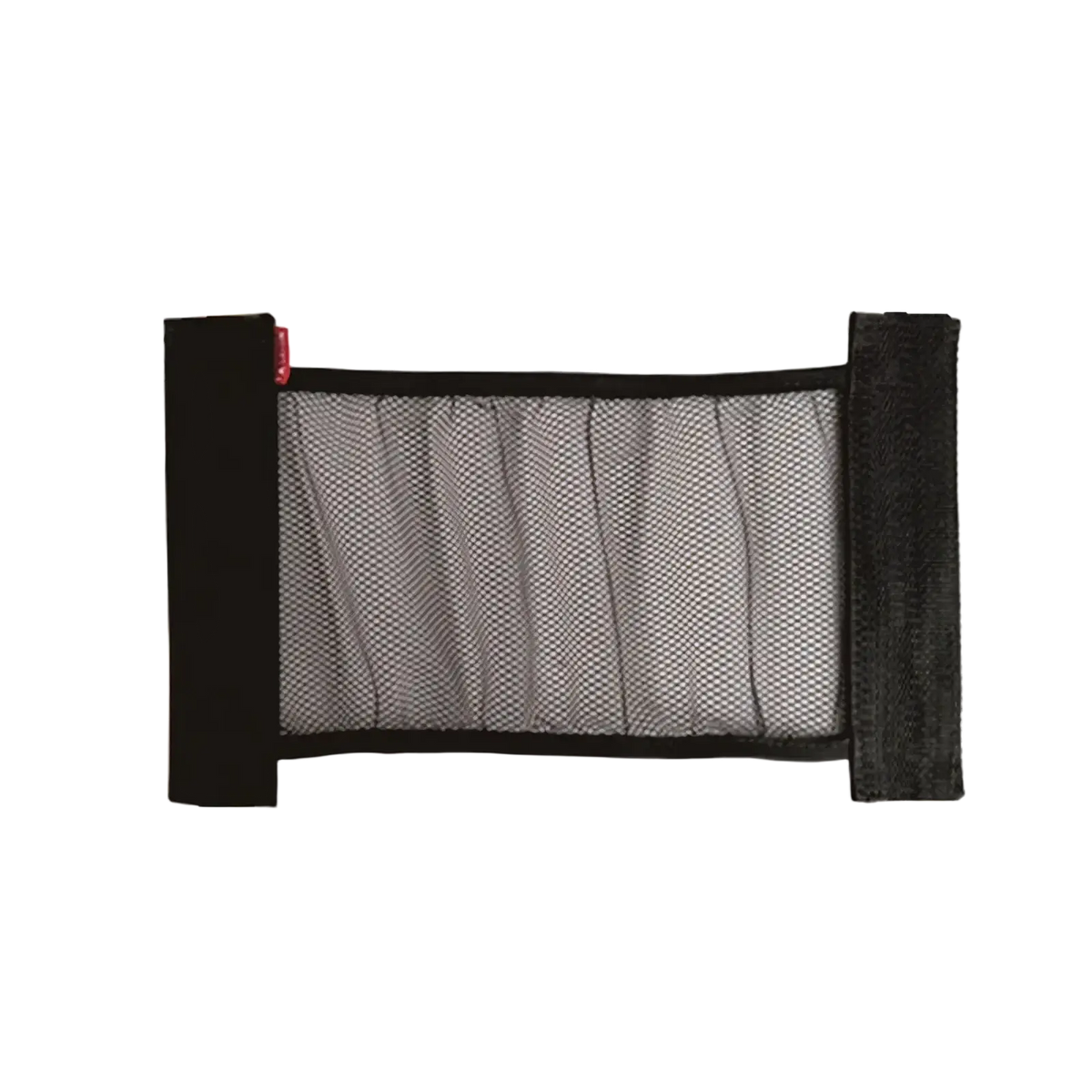 Black mesh car trunk organizer with elastic side straps measuring 45cm wide by 20cm tall for storage and organization