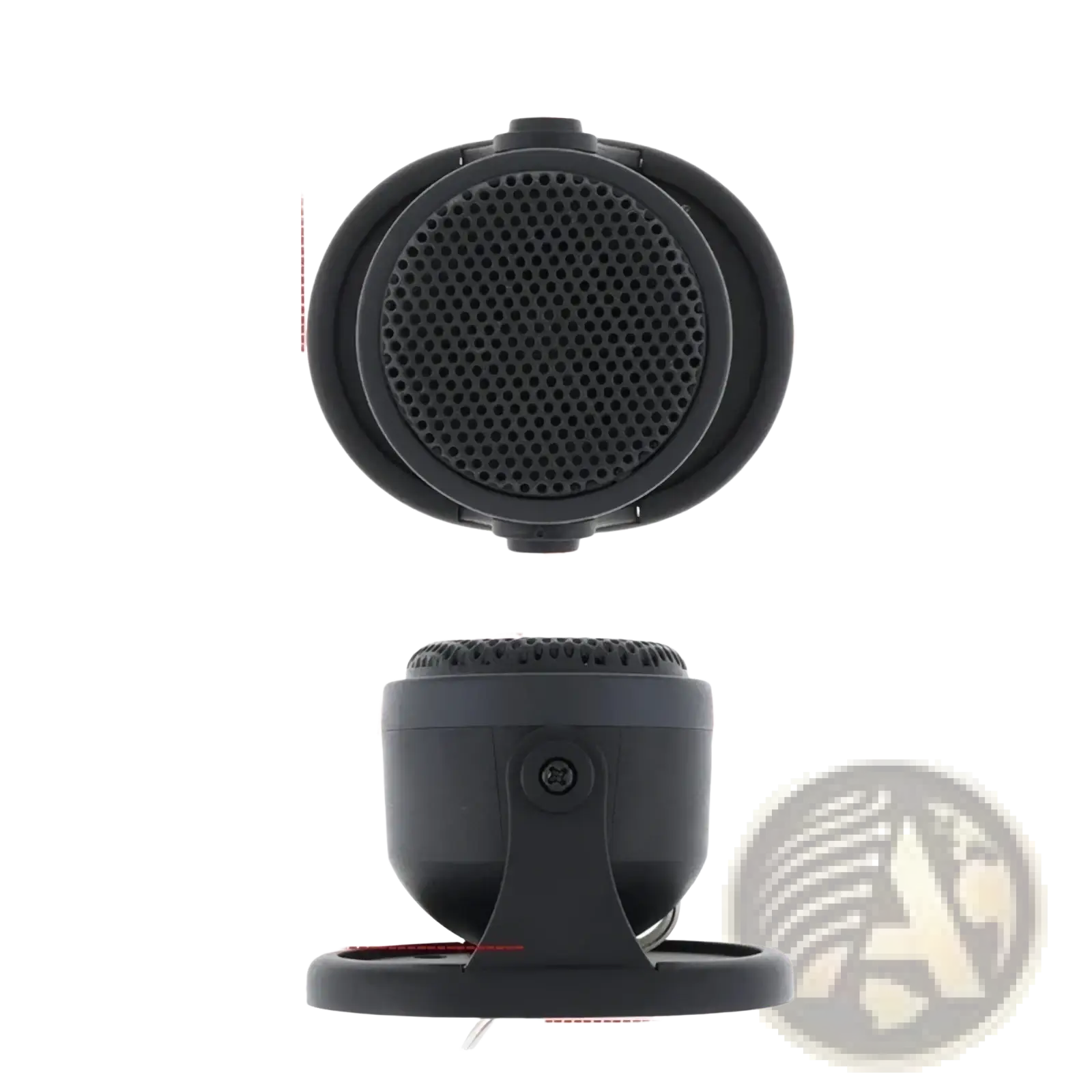 Black circular car tweeter speaker with perforated grille and mounting base for high frequency hifi audio 20w
