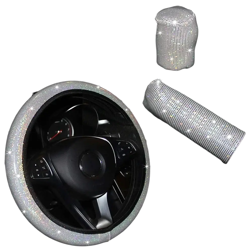 Silver rhinestone-covered steering wheel cover bling rhinestone steering wheel cover for car interior decoration