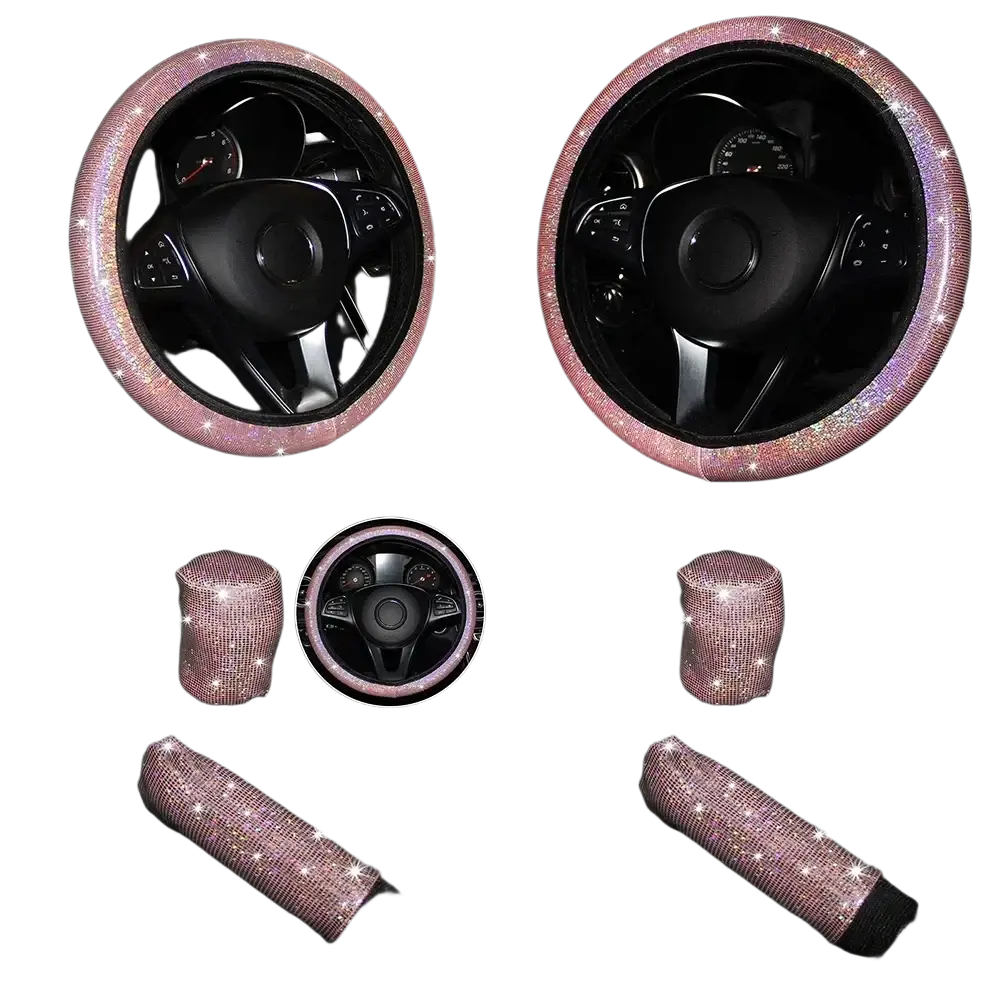 Bling rhinestone steering wheel cover featuring pink rhinestone embellishments for stylish car interior decor
