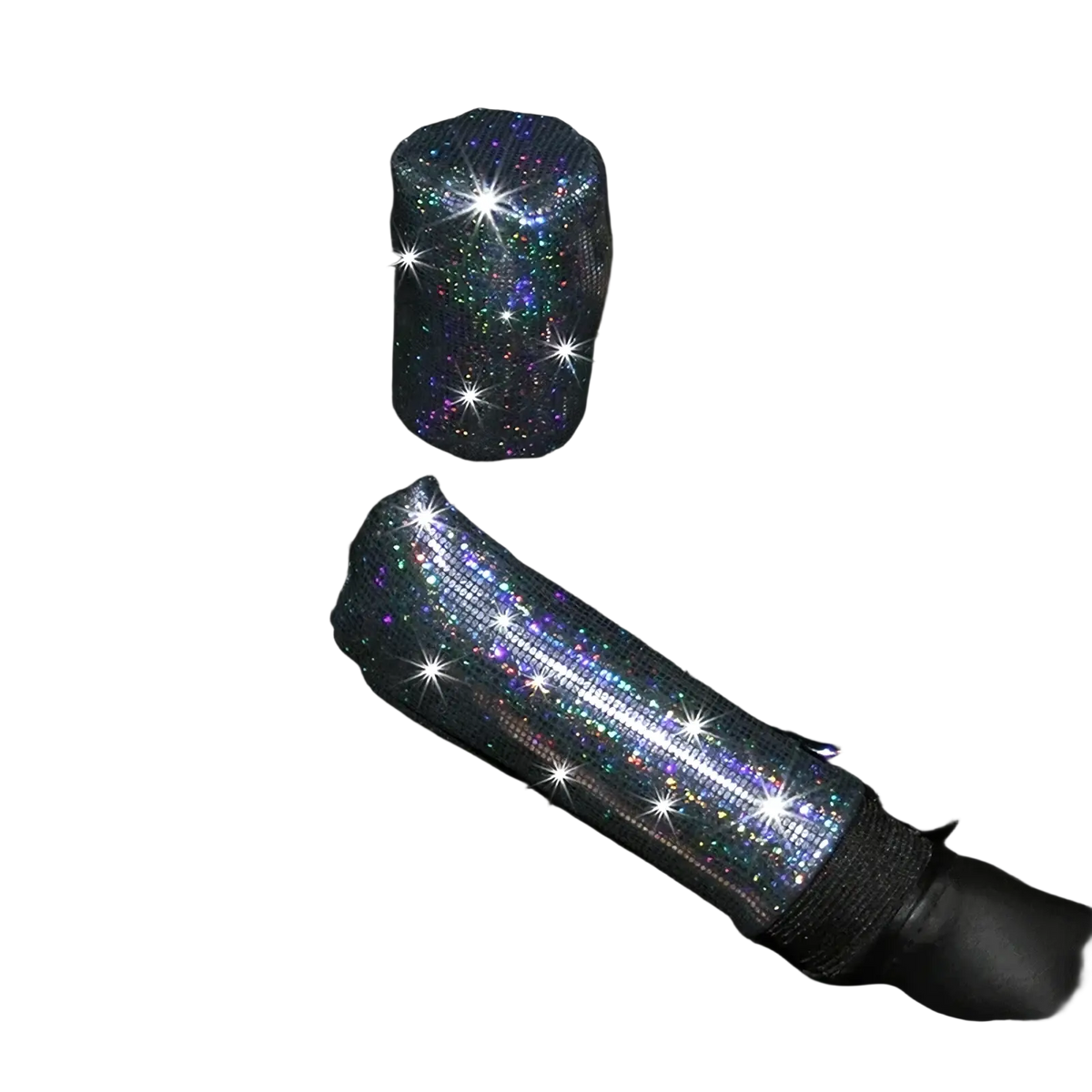 Sparkling silver glitter-covered gear shift knob and handbrake cover set for bling rhinestone steering wheel cover