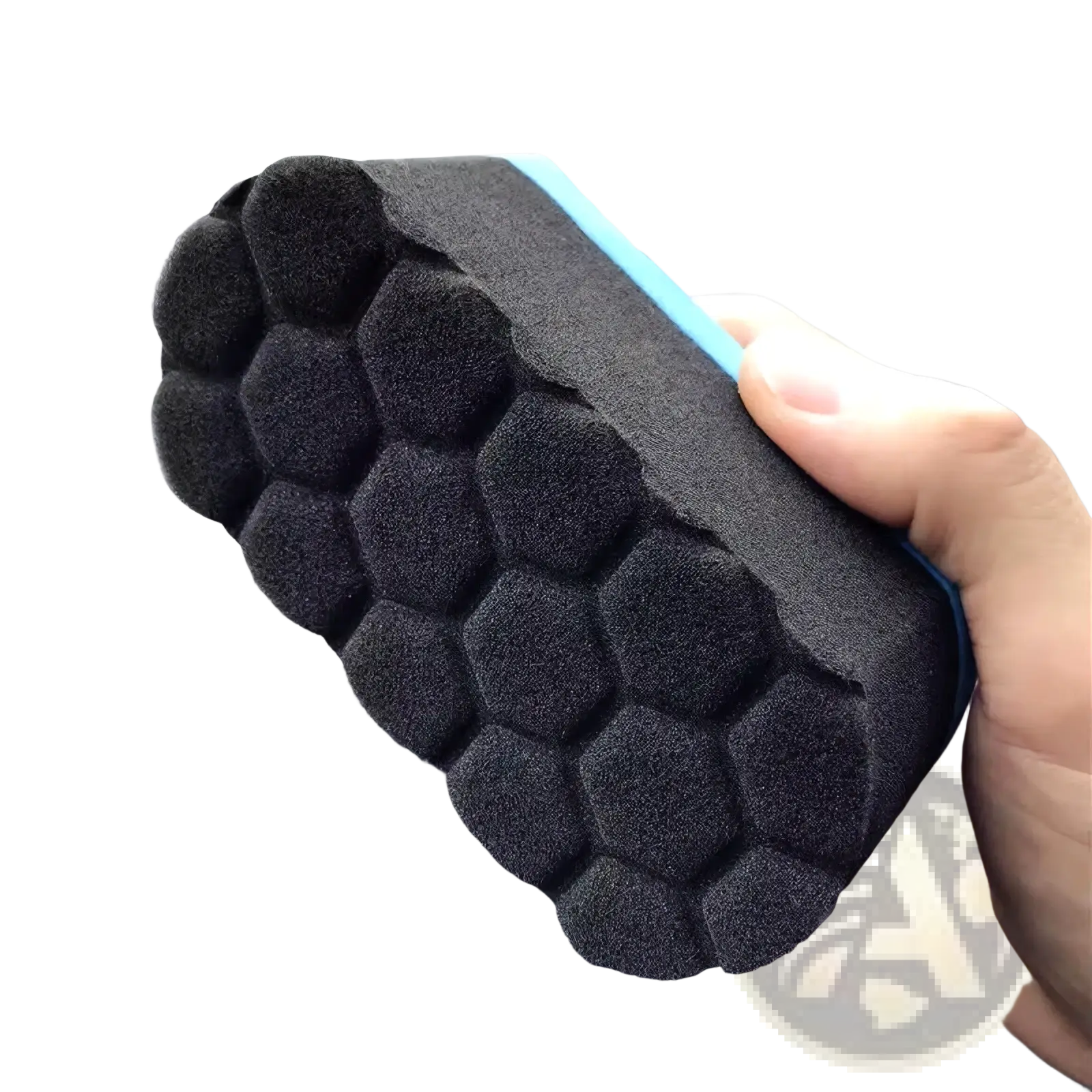 Car wash sponge dual sided detailing pad black hexagonal foam with a blue edge for efficient cleaning