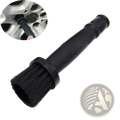 Black plastic car wheel detailing brush with dense bristles designed for effective rim cleaning and maintenance