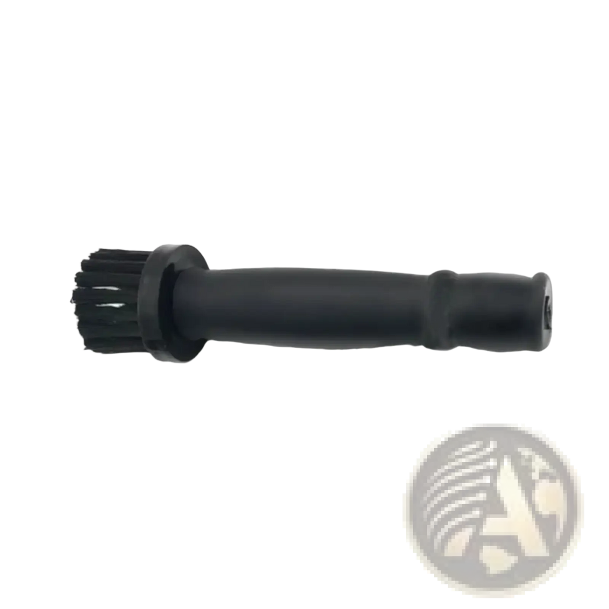 Black plastic car wheel detailing brush with dense bristles and textured grip handle for rim cleaning