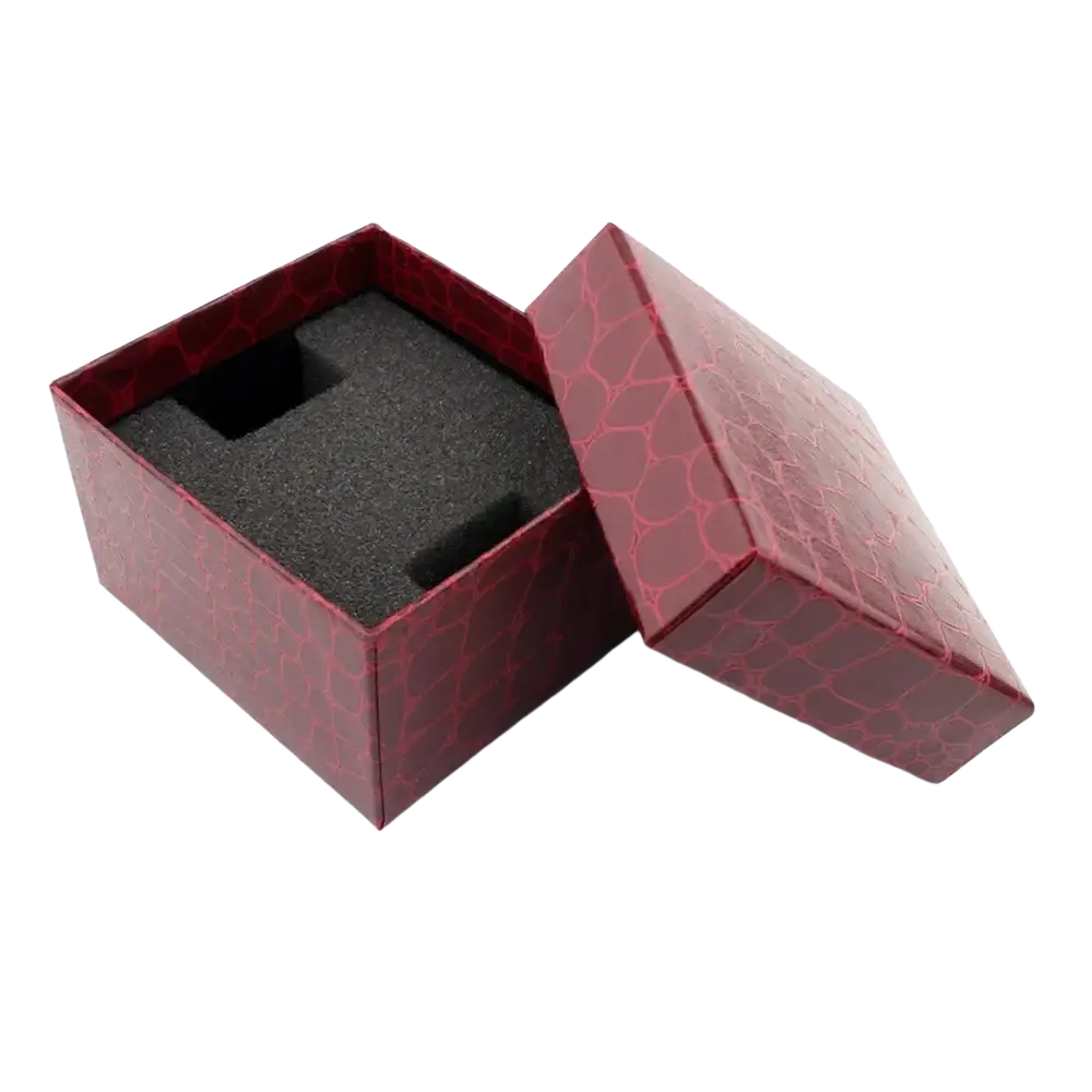 Red box with crocodile skin texture and black foam interior for car wheel rim quartz watch waterproof men packaging