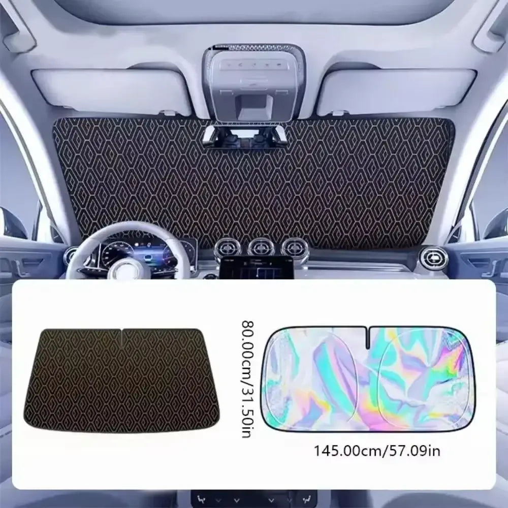 Black diamond-patterned car windshield sun shade with 5-layer uv protection and foldable modern design