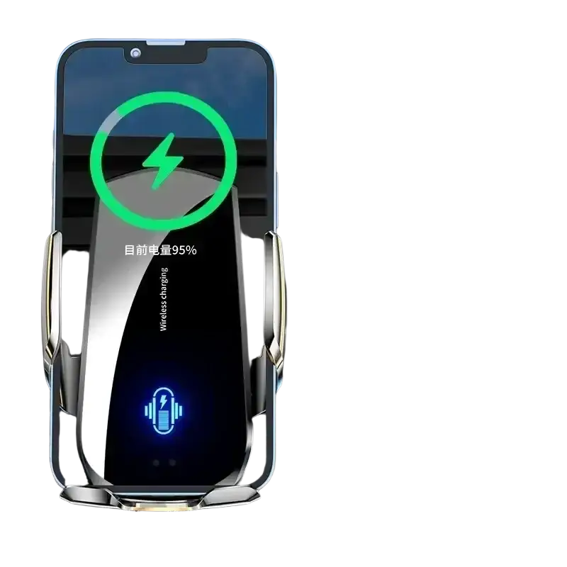 Silver car wireless charger vent mount with 15w fast charging 360-degree rotation and anti-shaking features