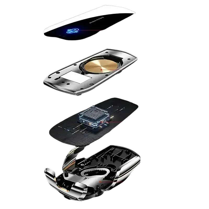 A sleek silver and gold car wireless charger fast charging vent mount with minimalist design and 15w power