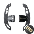 Black carbon fiber Audi R8 magnetic shift paddles with USB port integrated at the base for performance steering control