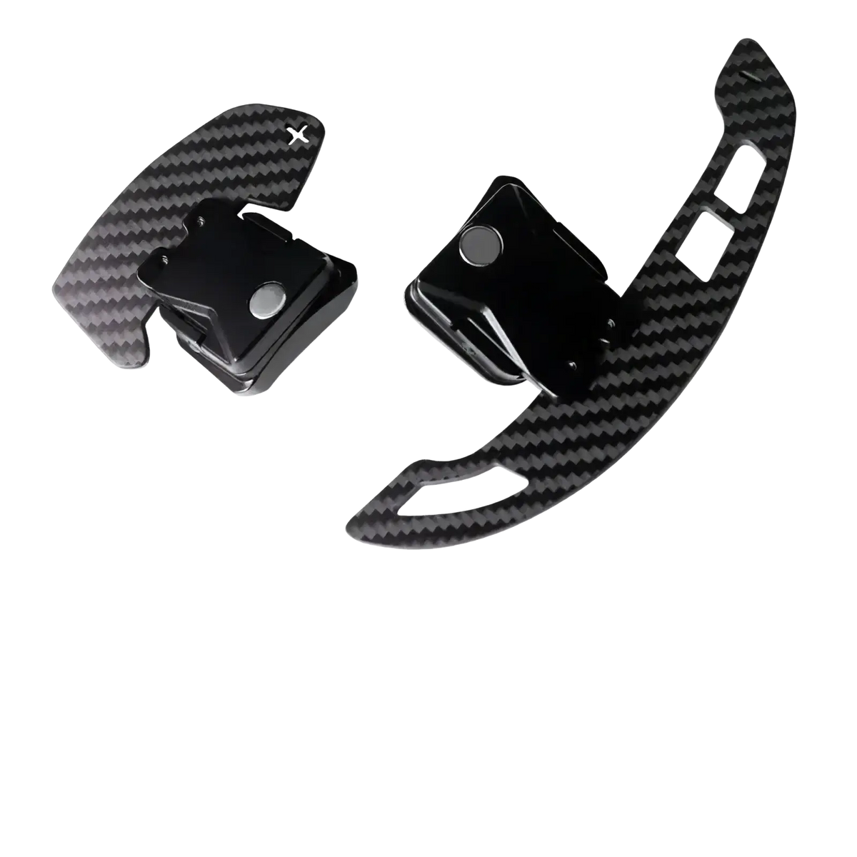 Black carbon fiber textured magnetic shift paddles for audi r8 with sleek modern design and premium build quality