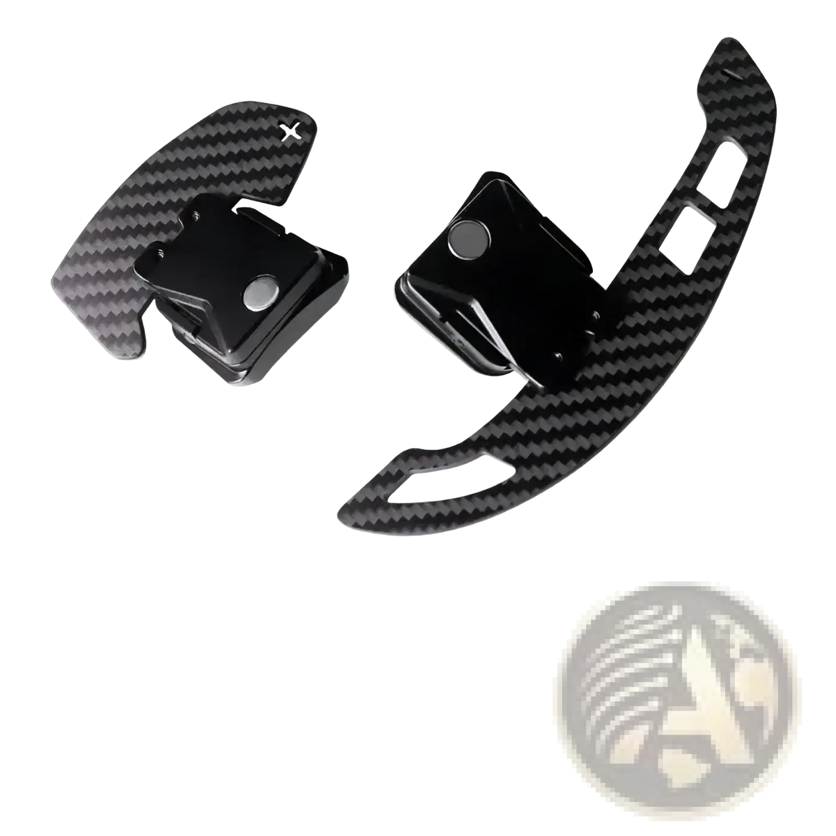 Black carbon fiber textured magnetic shift paddles for audi r8 with sleek modern design and premium build quality