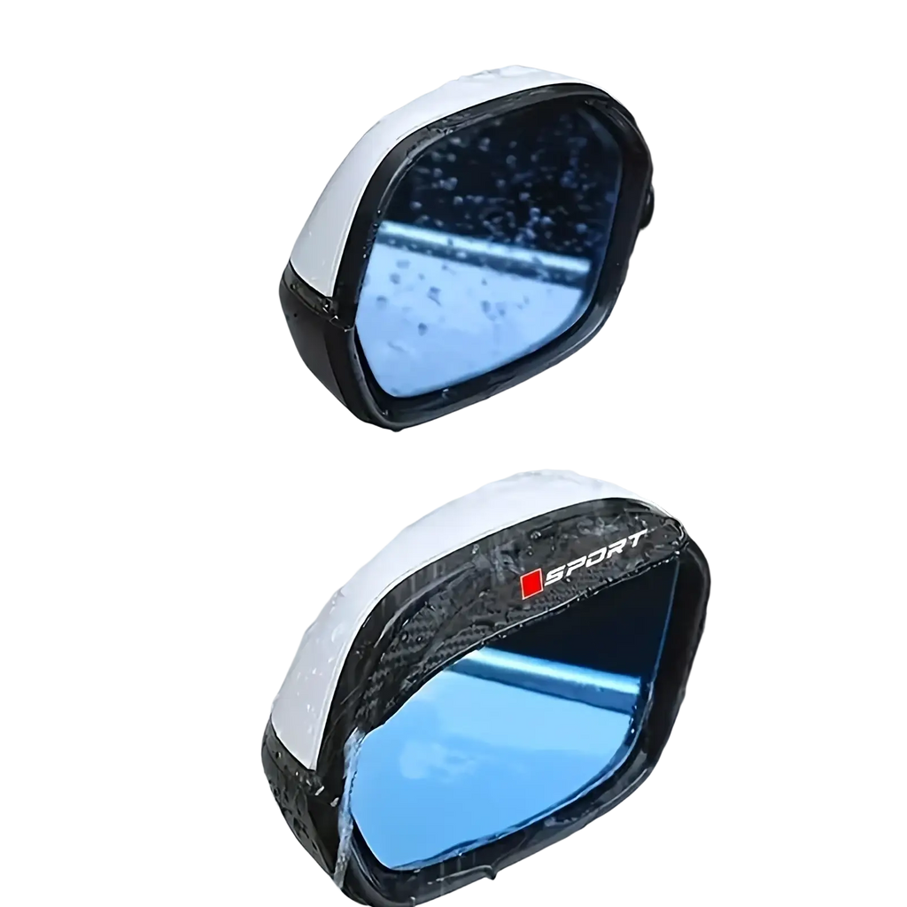 Black carbon fiber textured side mirror cover with red and white sport logo for car door handle protectors and accessories