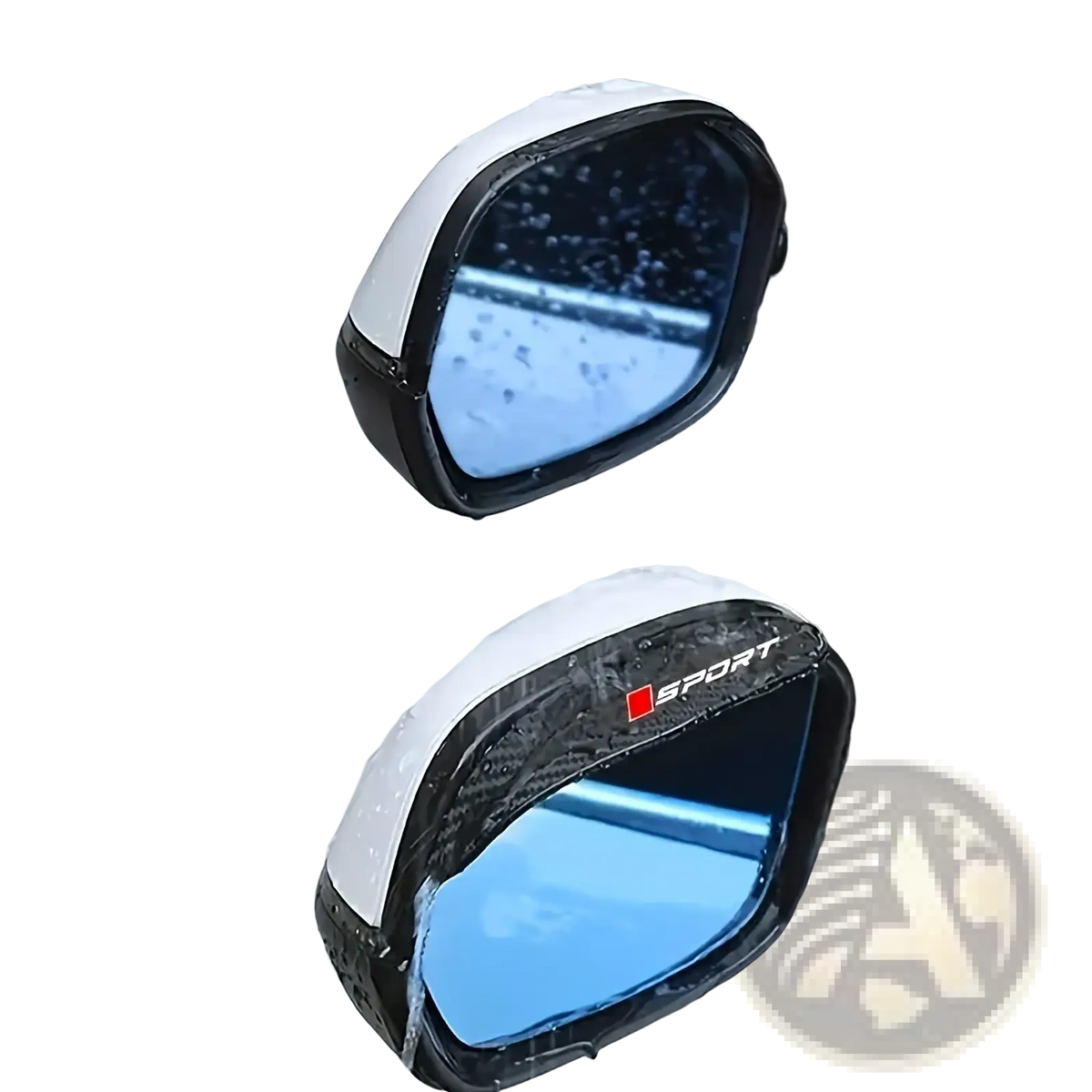 Black carbon fiber textured side mirror cover with red and white sport logo for car door handle protectors and accessories
