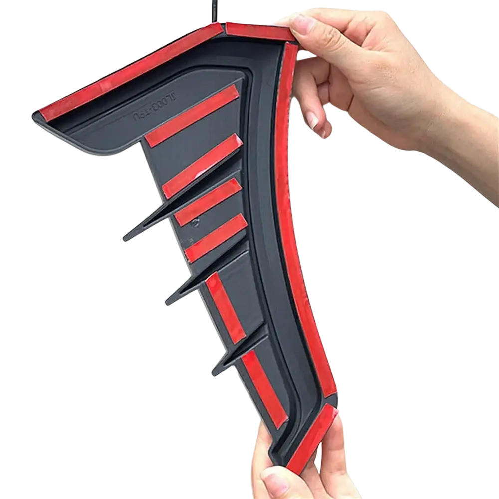 Black and red plastic car side skirt protector with textured ribbed design for carbon fiber car fender side vent grille cover