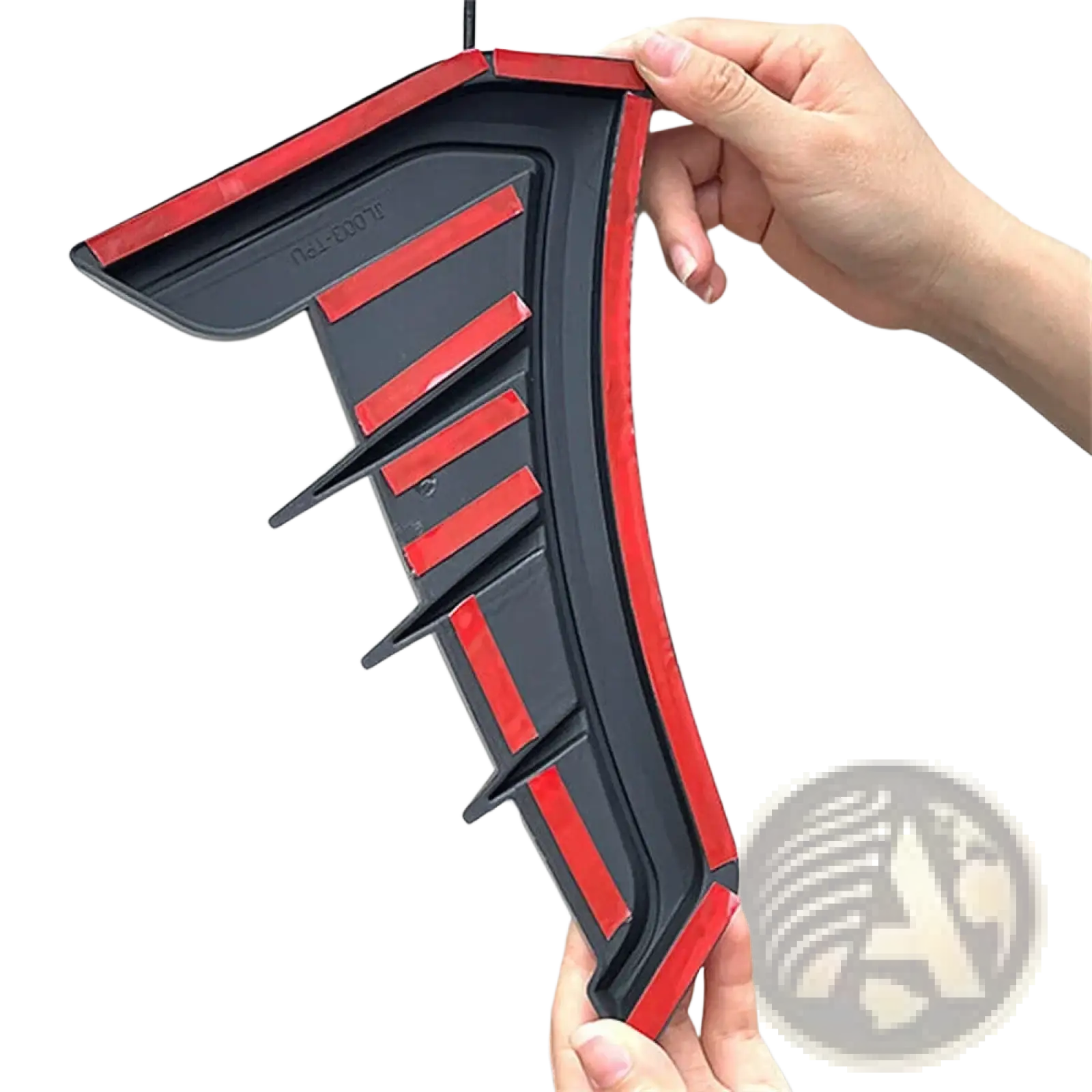 Black and red plastic car side skirt protector with textured ribbed design for carbon fiber car fender side vent grille cover