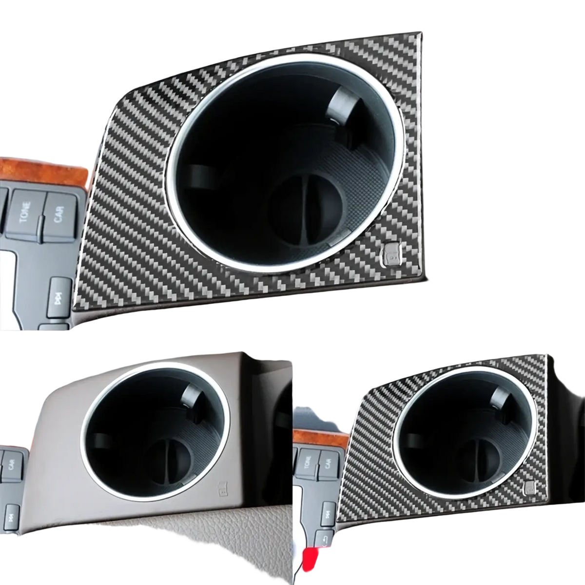 Carbon fiber textured car cup holder cover with silver rim for audi q7 2007-2015 interior trim accessory