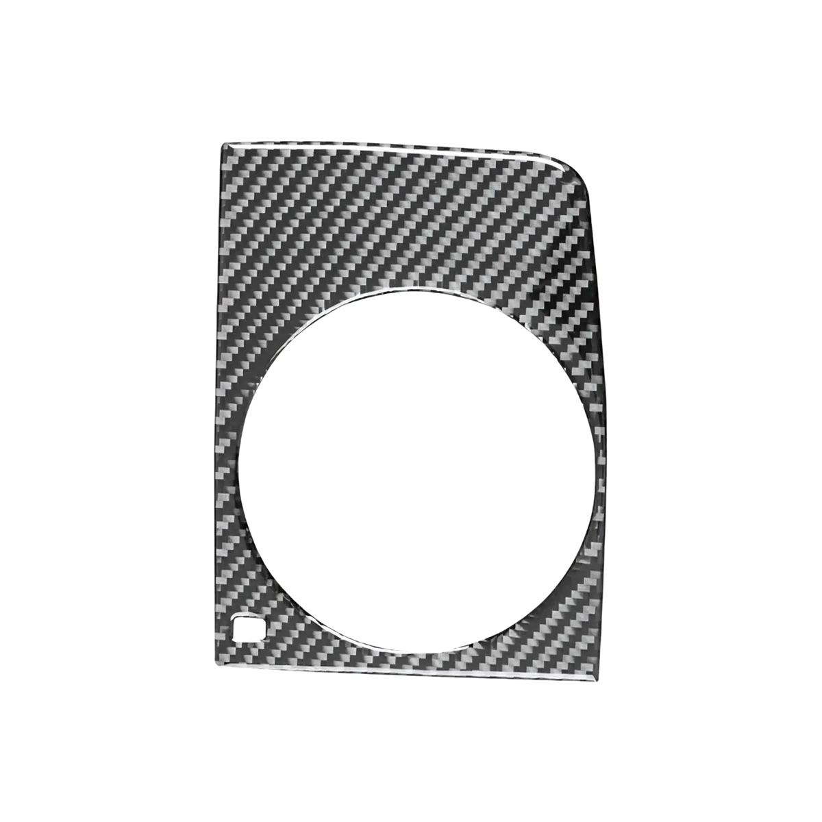 Carbon fiber cup holder trim for audi q7 2007-2015 featuring a carbon fiber textured dashboard speaker cover with circular cutout and slot