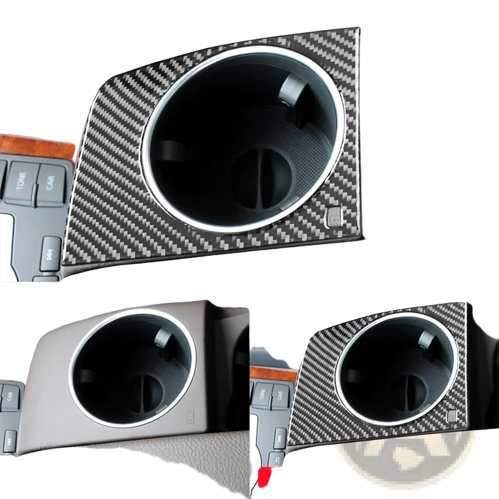 Carbon fiber textured car cup holder cover with silver rim for audi q7 2007-2015 interior trim accessory