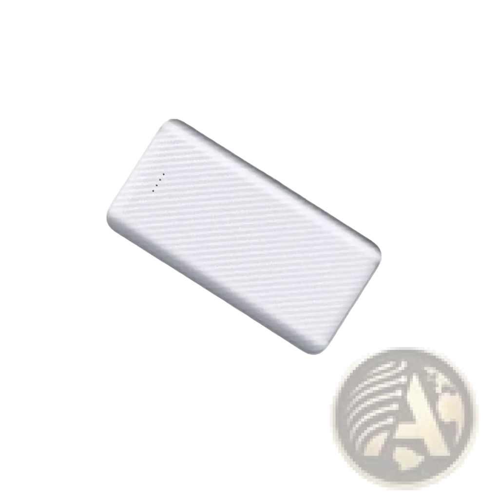 White rectangular carbon fiber portable power bank with dual usb ports and subtle diagonal ribbed texture