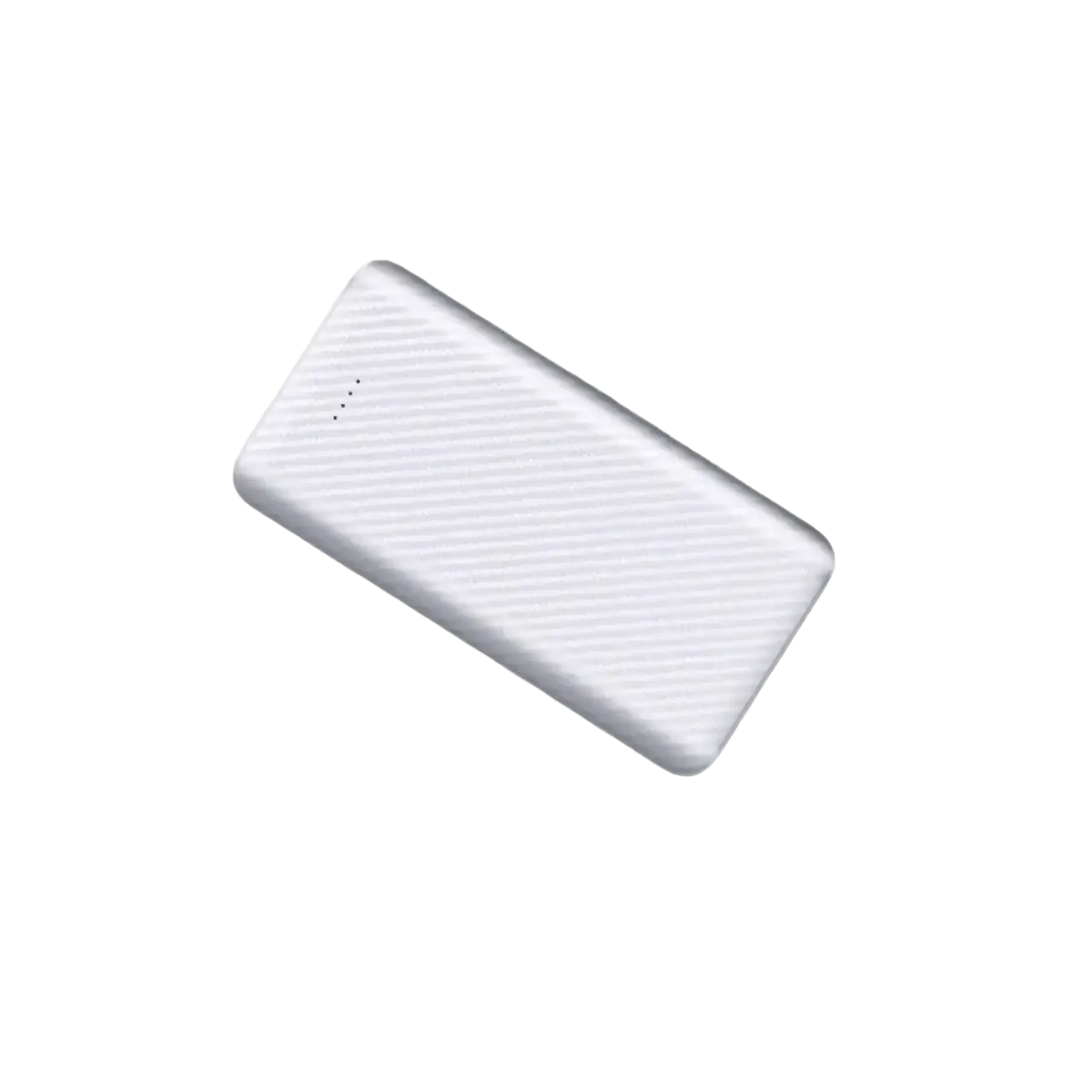 White rectangular carbon fiber portable power bank with dual usb ports and subtle diagonal ribbed texture