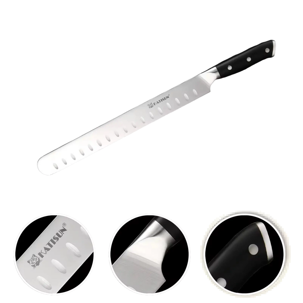 A sleek 3.5-inch katsun chef knife with polished stainless steel blade and black handle for precise cutting
