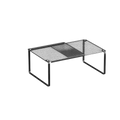 Black metal mesh carbon steel storage rack with rectangular frame and two tiers for adjustable stackable closet organization