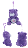 Purple care bears plush bag pendant keychain toy featuring soft fuzzy texture embroidered face and pink crescent moon belly design