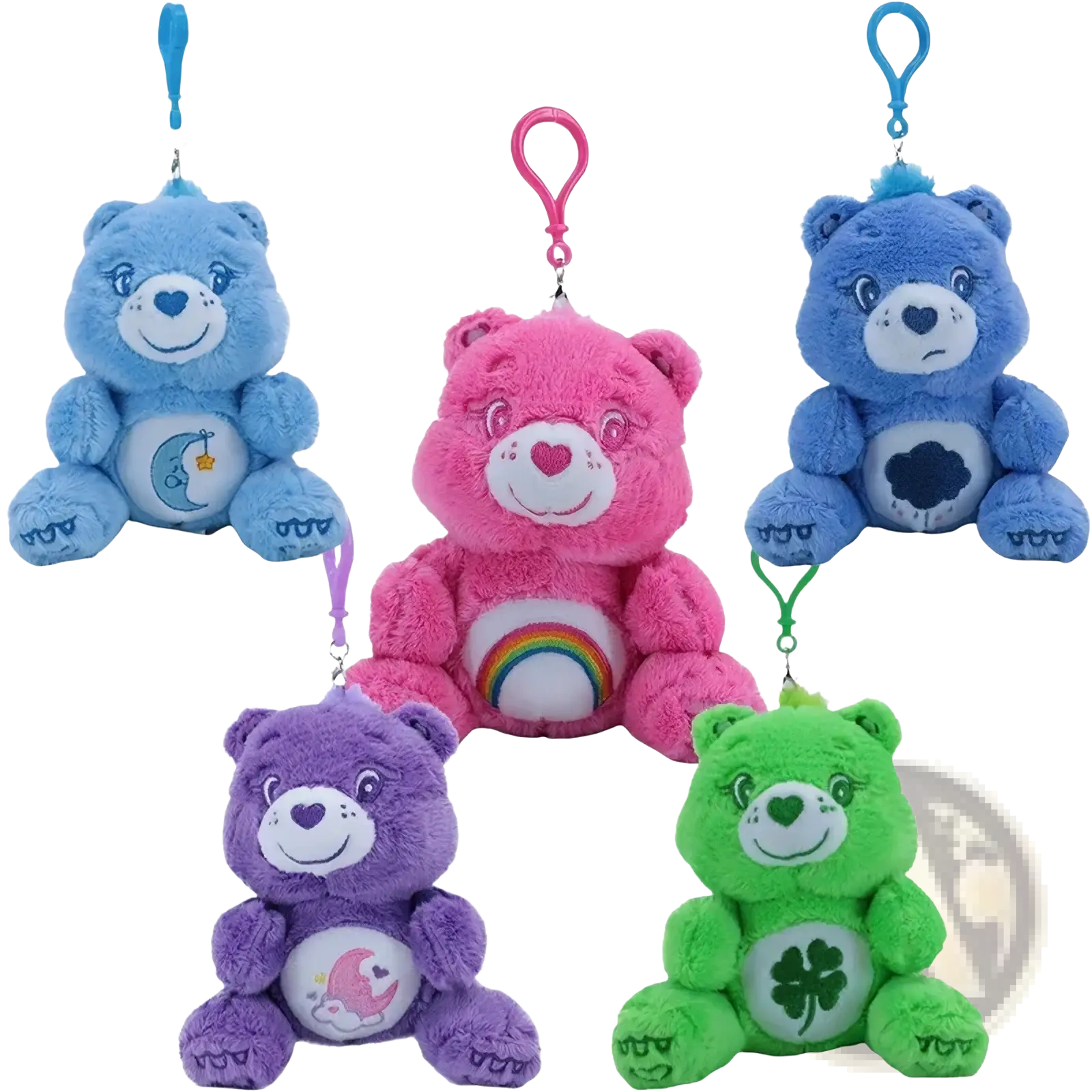Care Bears plush bag pendant keychain in soft fuzzy fabric with embroidered face and belly symbol