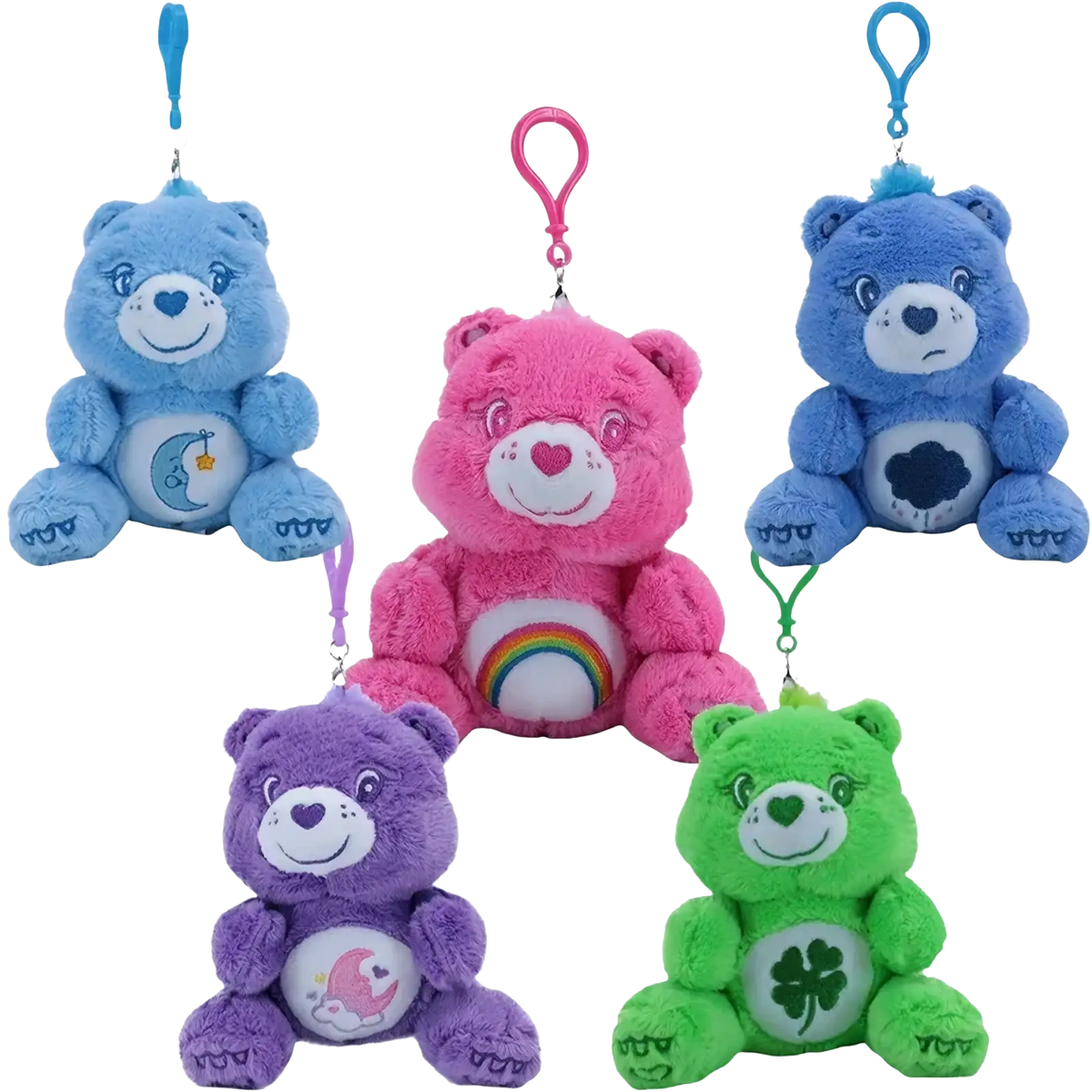 Care Bears plush bag pendant keychain in soft fuzzy fabric with embroidered face and belly symbol