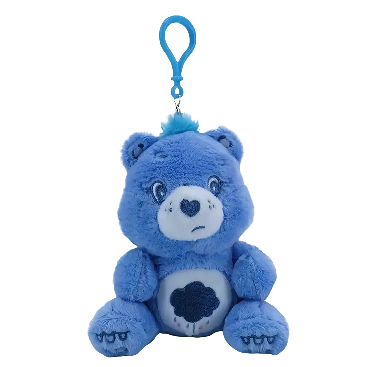 Blue plush care bears plush bag pendant keychain toy with white face heart-shaped nose and cloud design on belly