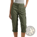 Olive green high waist cargo capri pants for women with rolled cuffs and multiple pockets for casual wear