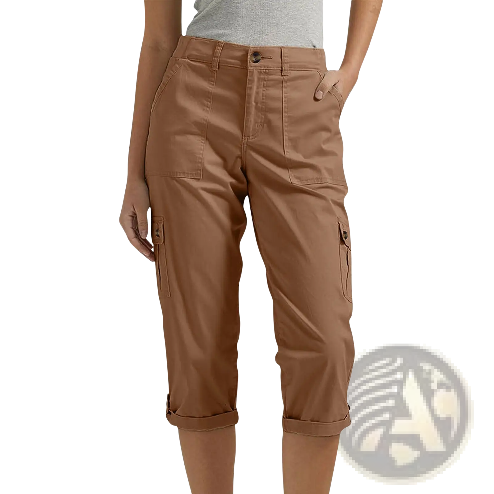 Brown high waist cargo capri pants for women with rolled cuffs and side pockets perfect for casual wear