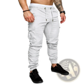 Light gray cargo joggers men casual harem pants with elastic cuffs and side pockets for everyday wear