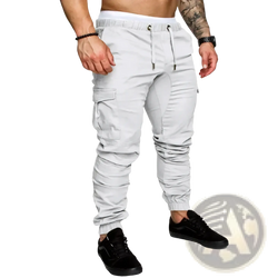 Light gray cargo joggers men casual harem pants with elastic cuffs and side pockets for everyday wear