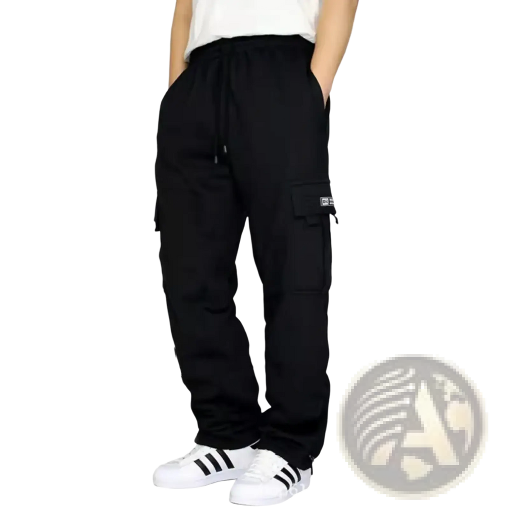 Black cargo pants men loose casual joggers with multiple pockets and drawstring waistband for comfort and utility