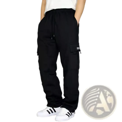 Black cargo pants men loose casual joggers with multiple pockets and drawstring waistband for comfort and utility