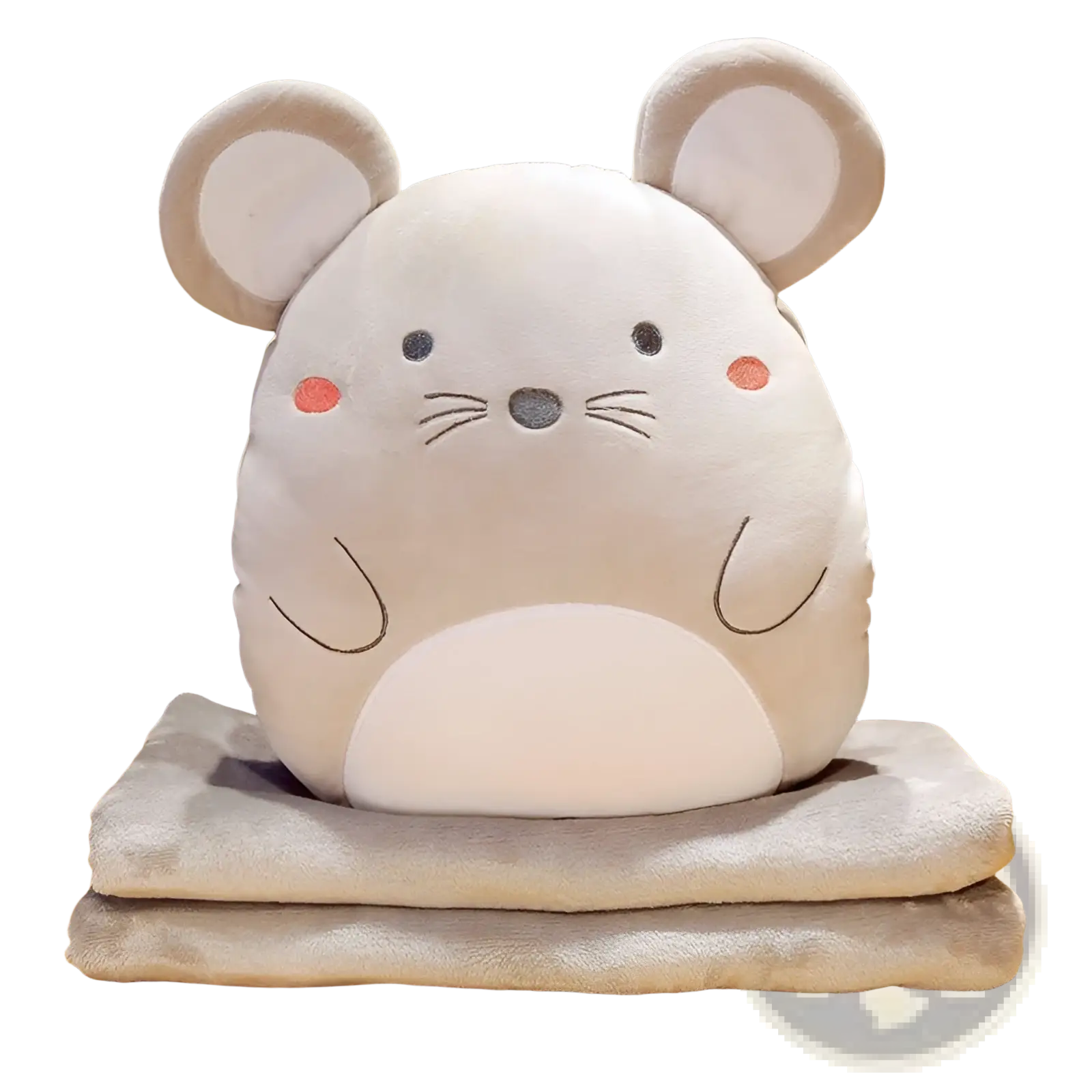Cute white plush mouse-shaped cushion with embroidered face and soft ears from cartoon animal pillow blanket 2 in 1 plush cushion
