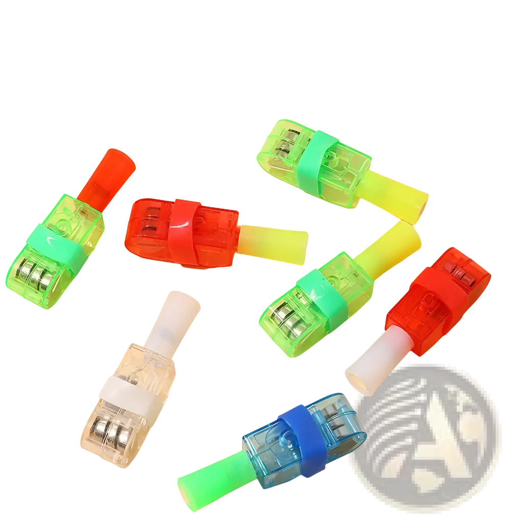 Colorful plastic led light connectors with translucent bodies and vibrant red green blue and clear caps for finger projection lamp toy