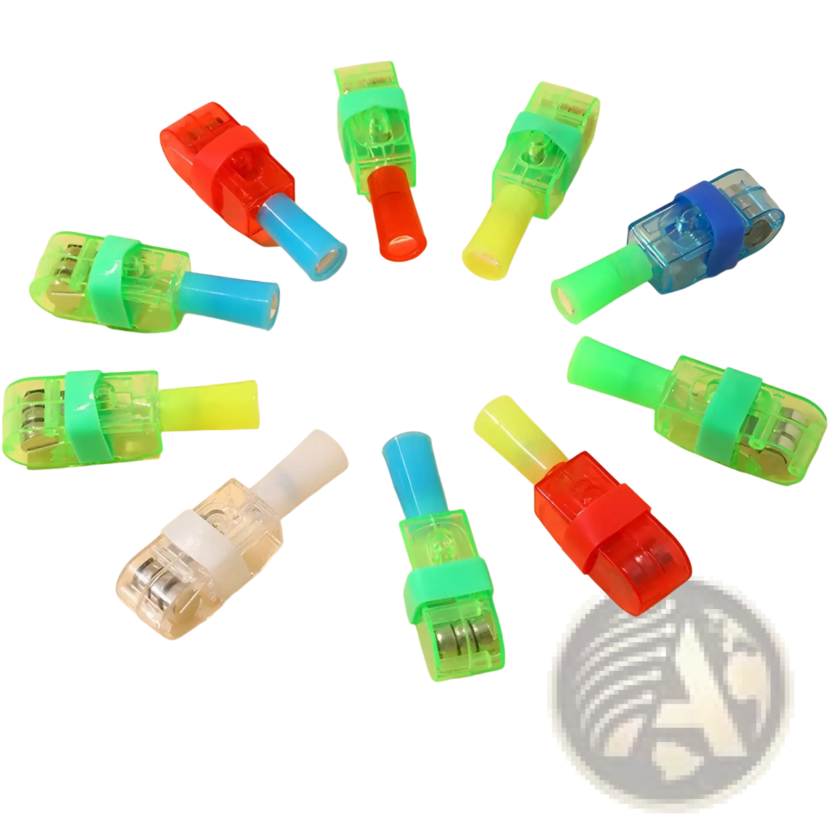Colorful plastic led light caps with translucent bodies and vibrant ends for cartoon finger projection lamp luminous toy pack