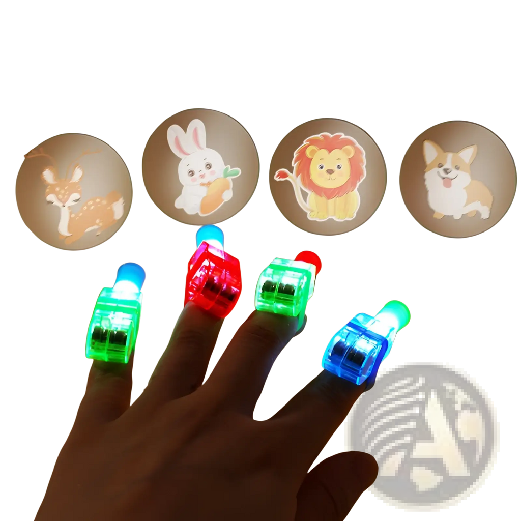 Colorful led cartoon finger projection lamps 10 pack with animal projections luminous toy for kids